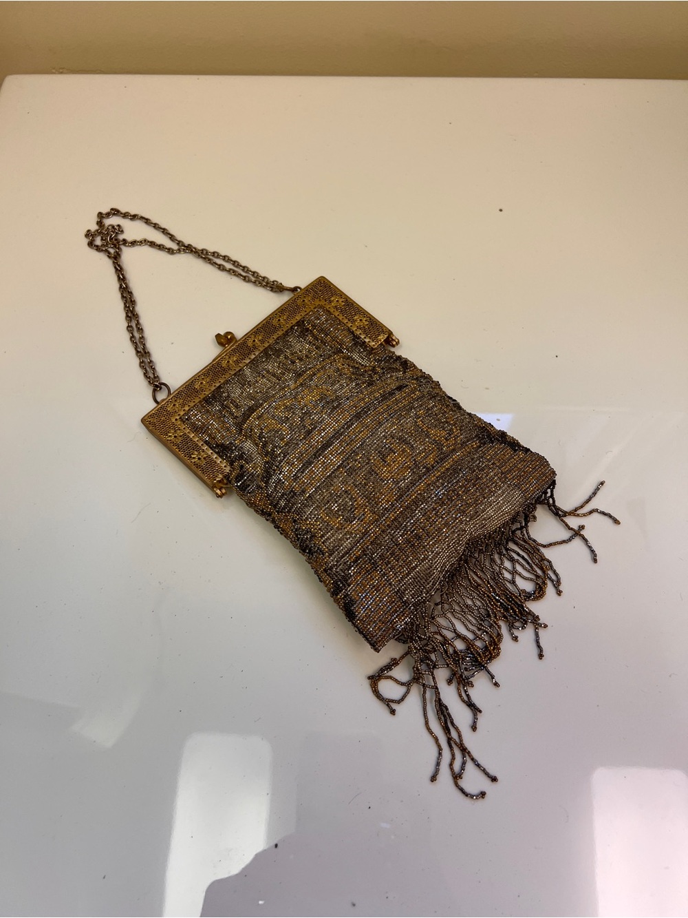 Vintage-Inspired Gold Beaded Fringe Evening Bag